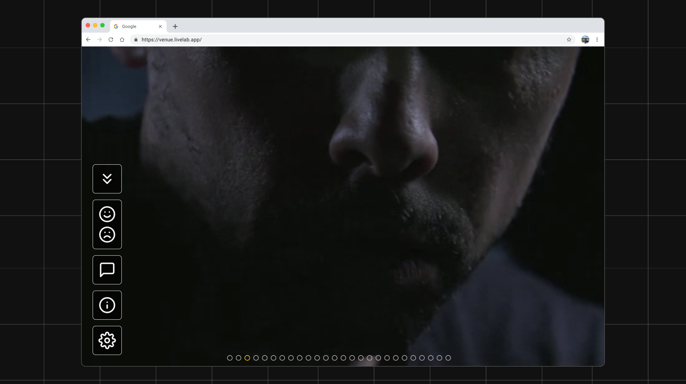 Close-up broadcast footage of a performer