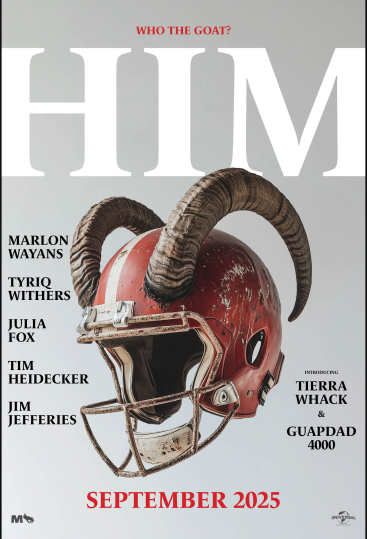 Mock movie poster, HIM, a horned football helmet